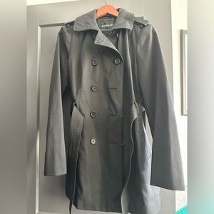 Express lined double breasted tie waist black trench coat